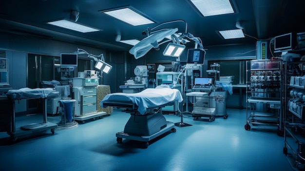 3D рендеринг больничной хирургической комнаты с машиной CArm и хирургическим роботом
