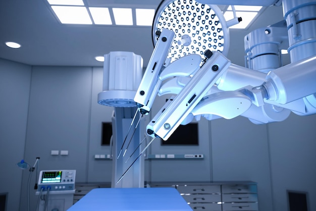 3d rendering hospital surgery room with CArm machine and surgery robot