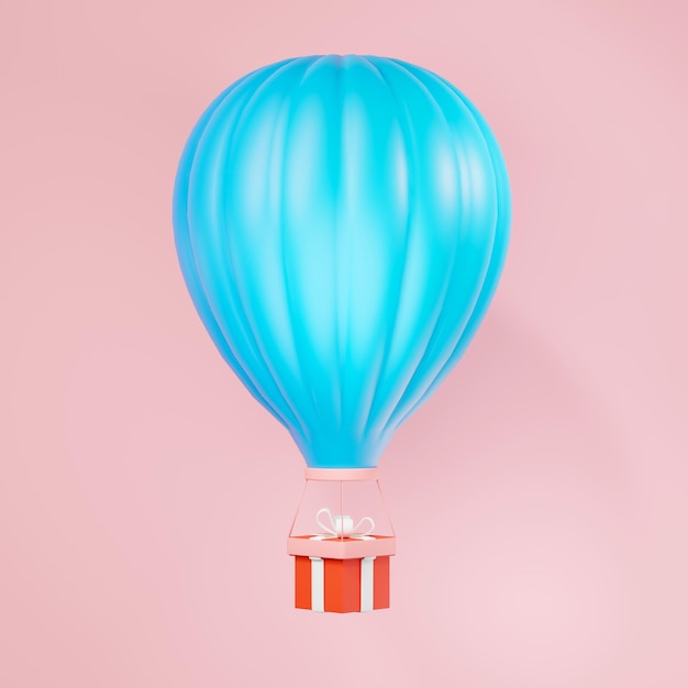 3d rendering of Hot air balloon icon on clean background for mock up and web banner Cartoon interface design minimal metaverse concept