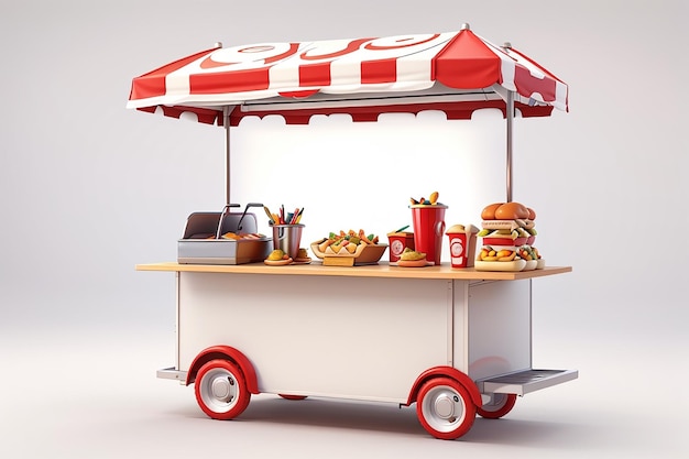 3d rendering of hotdog vendor street takeaway food isolated on white background 3d render illustration