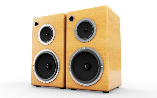 3D-rendering houten audio luidsprekerboxen op witte achtergrond