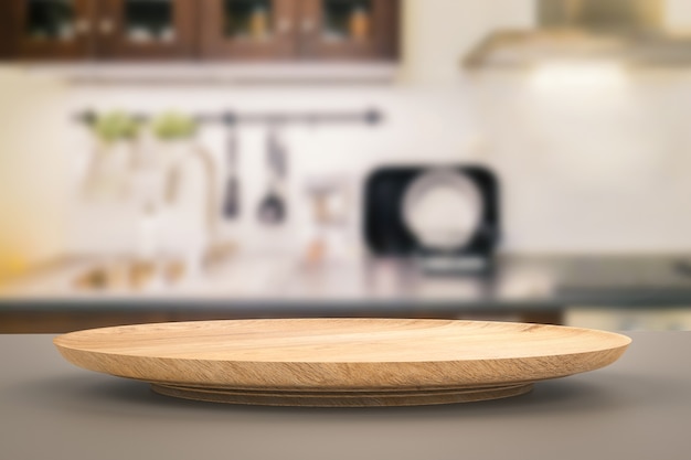 3D-rendering houten plaat met keuken achtergrond