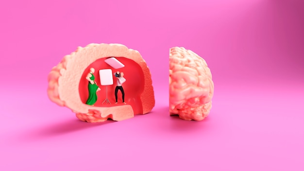 Foto rendering 3d del concetto di cervello umano