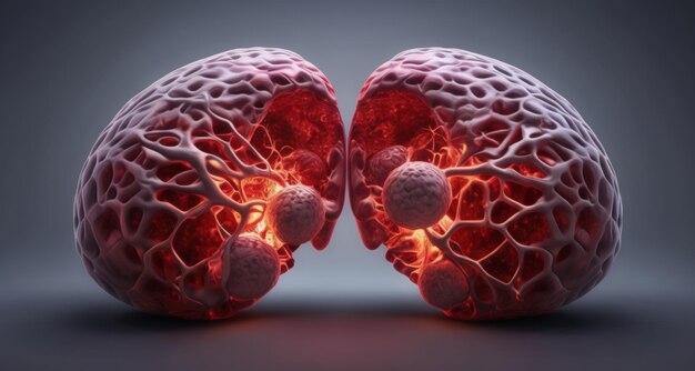 3D rendering of a human brain with glowing neurons and synapses