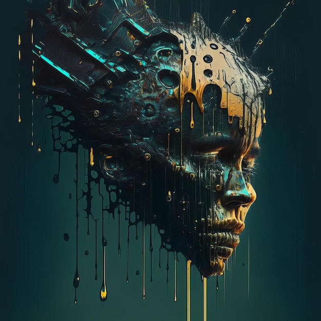 3D rendering of a human head made of gears and cogwheel Illustration of the mental health concept Br