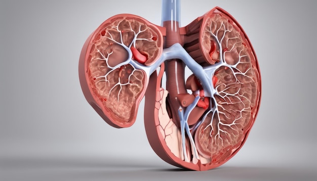 3D rendering of a human kidney with detailed vascular structure