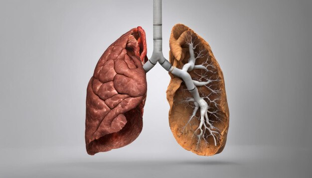 인간 폐의 3D 렌더링과 기관지 나무