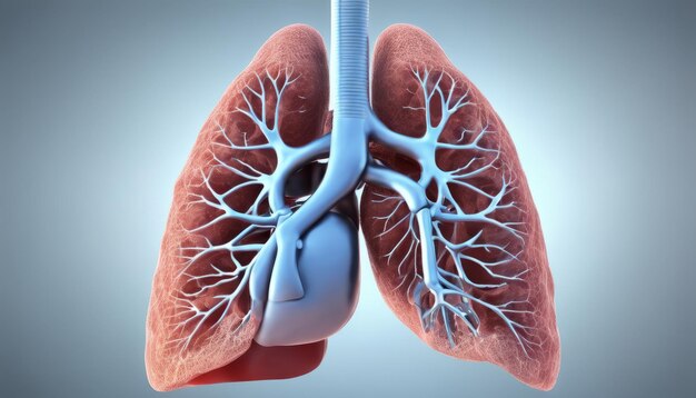 Photo 3d rendering of human lungs with bronchial tree