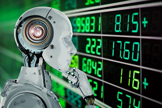 3d rendering humanoid robot analyze stock market