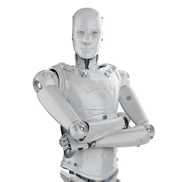 3d rendering humanoid robot arm crossed on white background