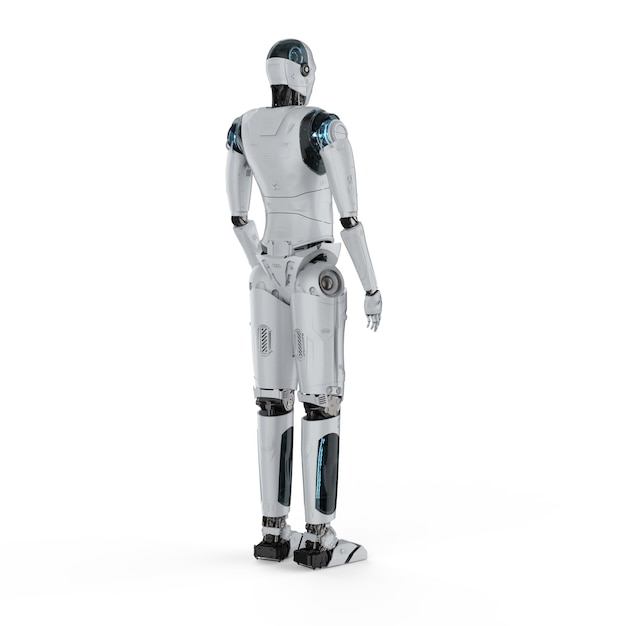 흰색 배경에 3d 렌더링 인간형 로봇 전신