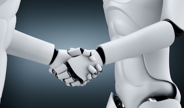 Photo 3d rendering humanoid robot handshake to collaborate future technology