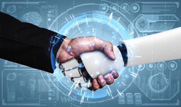 3D-рендеринг рукопожатия робота-гуманоида для совместной работы с технологиями будущего