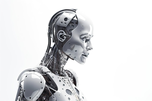 3d rendering humanoid robot on white background with empty space for text Robot woman on white background AI Generated