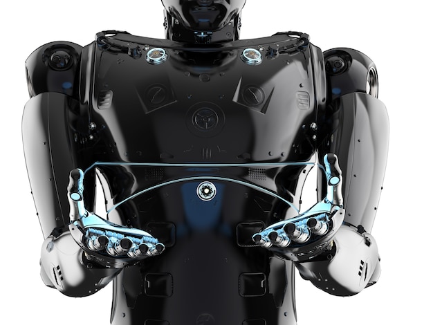 3d rendering humanoid robot with empty hand extend