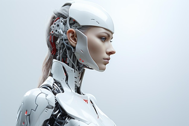 3d rendering humanoid robot with headphones on dark background with binary code