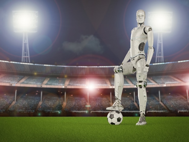 3d rendering humanoid robot with soccer ball