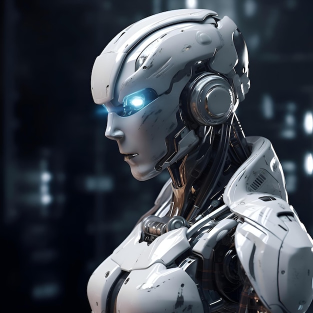 3D-rendering humanoïde robot met kunstmatige intelligentie in het toekomstige technologieconcept