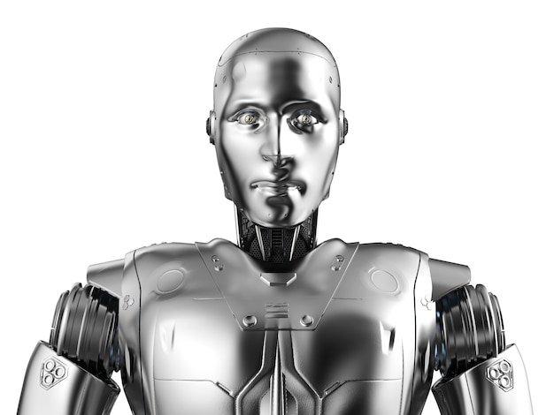 3D-rendering humanoïde robot portret geïsoleerd op wit