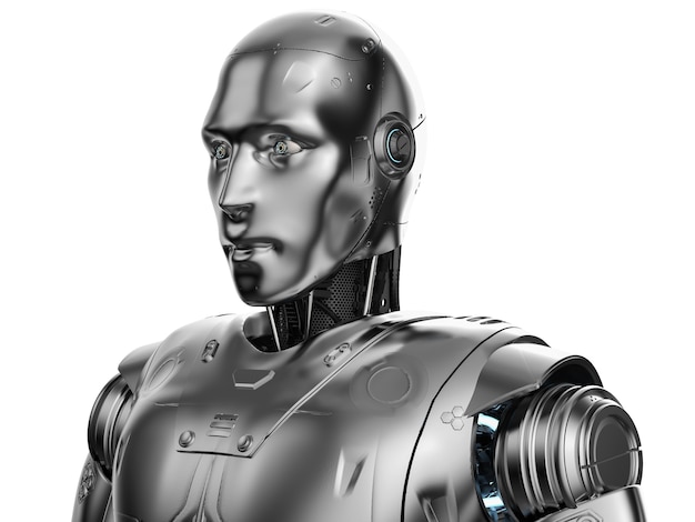 3D-rendering humanoïde robot portret geïsoleerd op wit