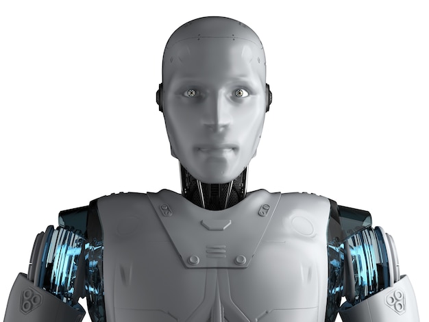 3D-rendering humanoïde robot portret geïsoleerd op wit