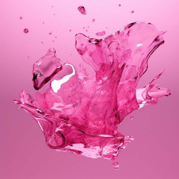 3D-рендеринг льда, падающего на розовом фоне, абстрактное изображение в стиле разработки кофенола