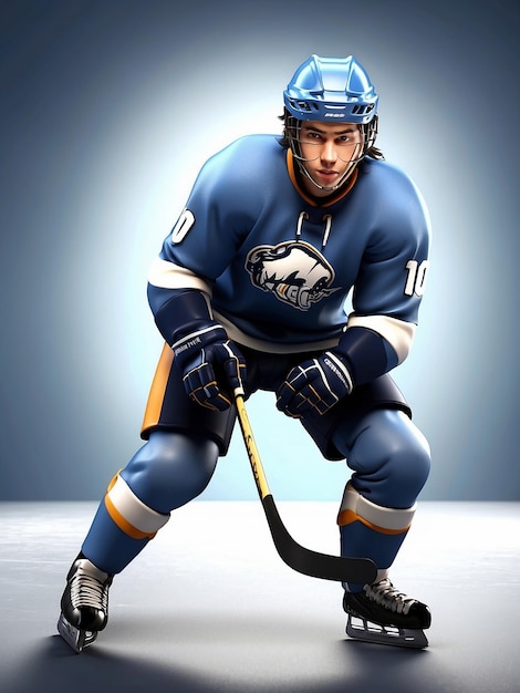 Photo 3d rendering of ice hockey player