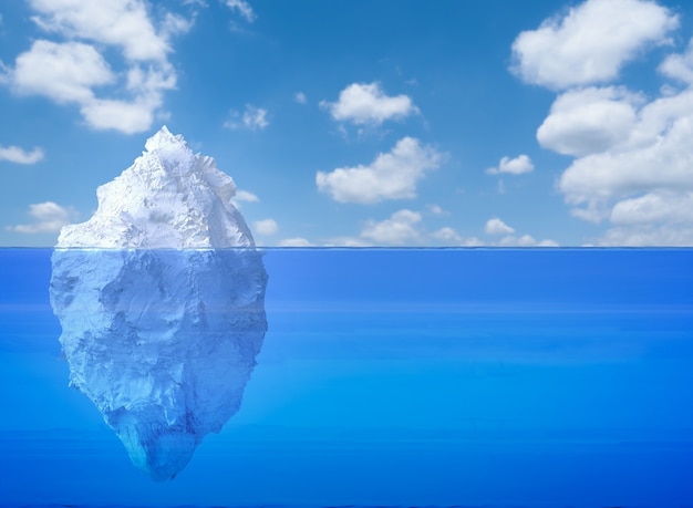 3d rendering iceberg floating on blue ocean