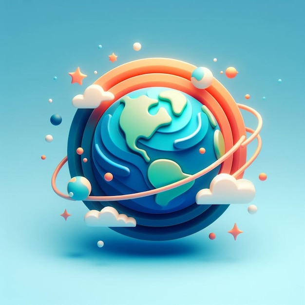 Photo 3d rendering icon of the shape of the earth and moon