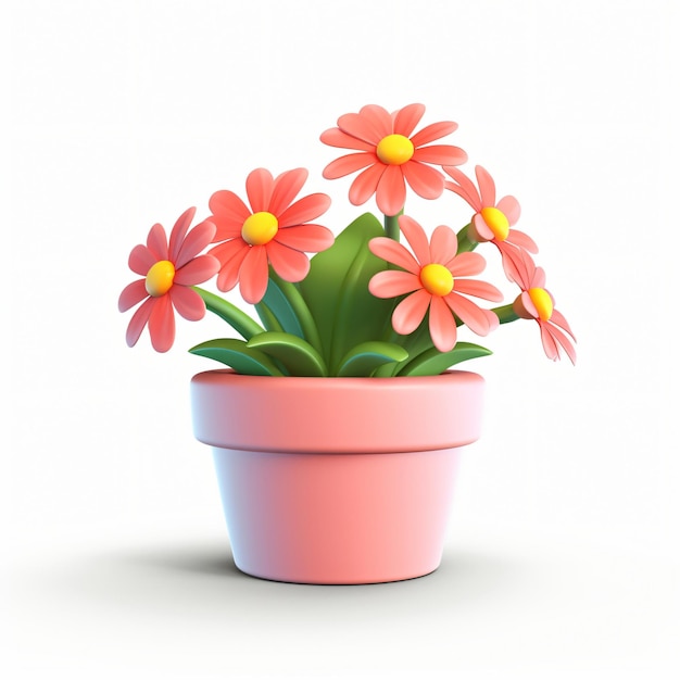 Foto 3d rendering icoon van bloemen in pot plastic cartoon geïsoleerd gegenereerd ai