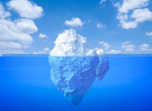 3D-rendering ijsberg drijvend op blauwe oceaan