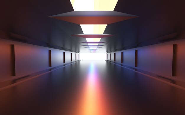 Photo 3d rendering. illuminated corridor interior design.