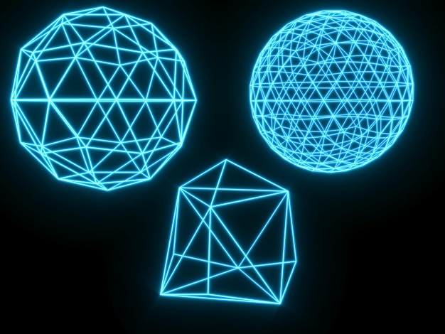 Foto 3d-rendering illustratie geometrische bol gloeiend neonlicht voor toekomstig premium product