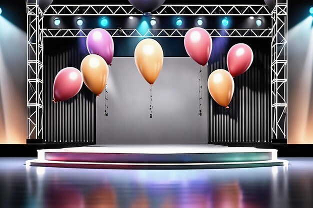 3d-rendering illustratie modern Leeg concertpodium met ballonnen licht Ontwerp AI gegenereerd