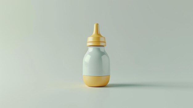3D-rendering illustratie van een eenvoudige baby fles met een gele tepel De fles is geplaatst op een lichtgroene achtergrond