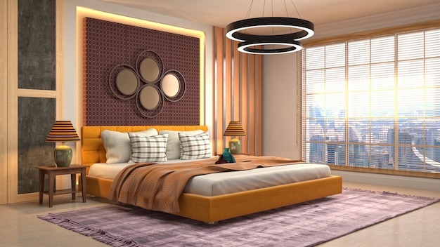 3D-rendering illustratie van een slaapkamer interieur