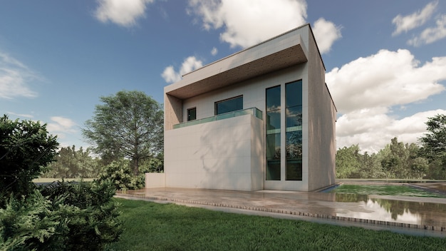 3D-rendering illustratie van modern huis