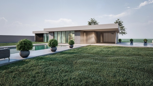 3d-rendering illustratie van modern huis