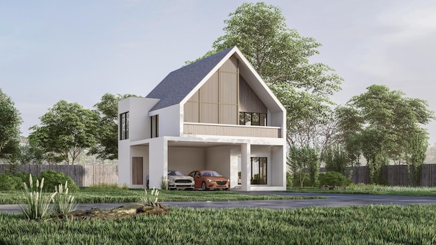 3D-rendering illustratie van modern huis