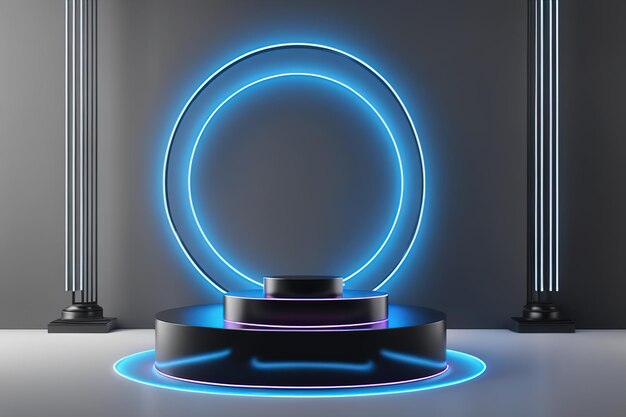 3d rendering illustration abstract futuristic podium display stage with neon light for AI generated