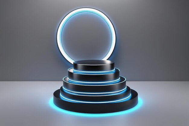 3d rendering illustration abstract futuristic podium display stage with neon light AI generated