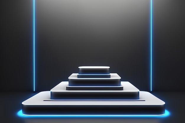 3d rendering illustration abstract futuristic podium display stage with neon light for AI generated