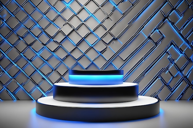 3d rendering illustration abstract futuristic podium display stage with neon light AI generated