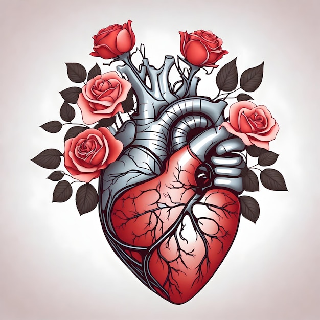 3d rendering illustration of a anatomic human heart with flowers