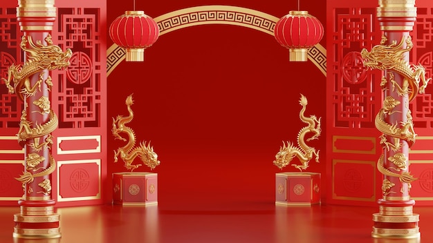Photo 3d rendering illustration background for happy chinese new year 2024 the dragon zodiac sign