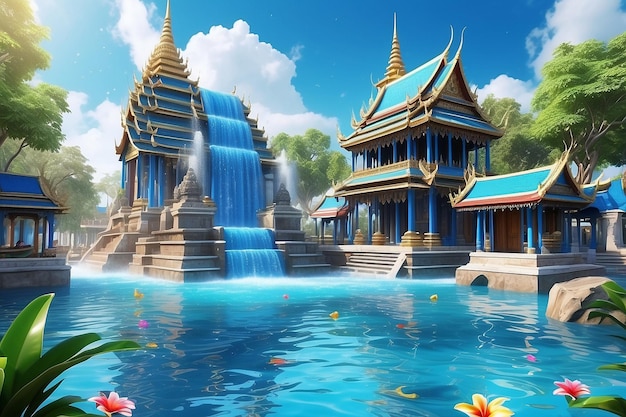 Photo 3d rendering illustration background for songkran festival background in thailand