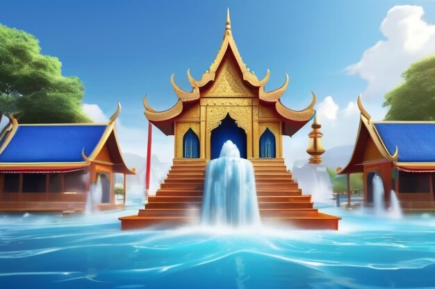 3d rendering illustration background for Songkran festival background in thailand