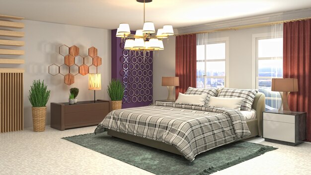 3D rendering illustration of a bedroom interior