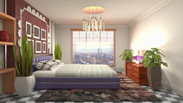 3D rendering illustration of a bedroom interior