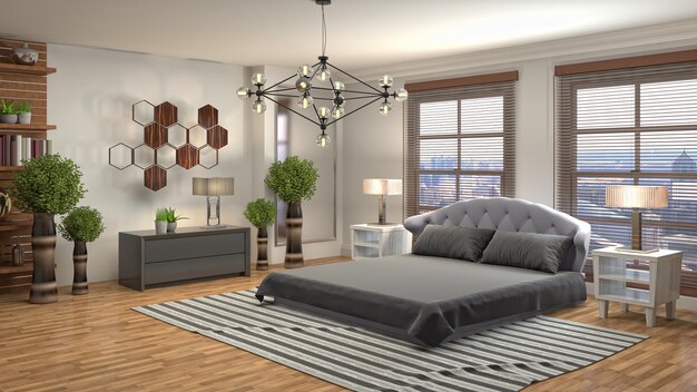 3D rendering illustration of a bedroom interior